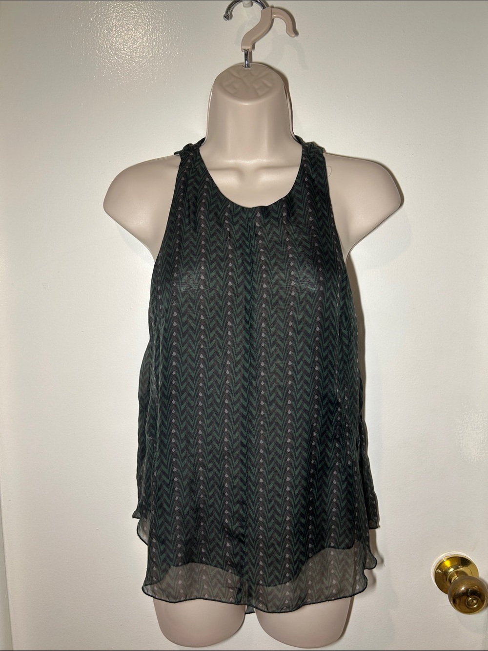 Rag & Bone Black and Green Semi Sheer Silk High-Low Tank - size small